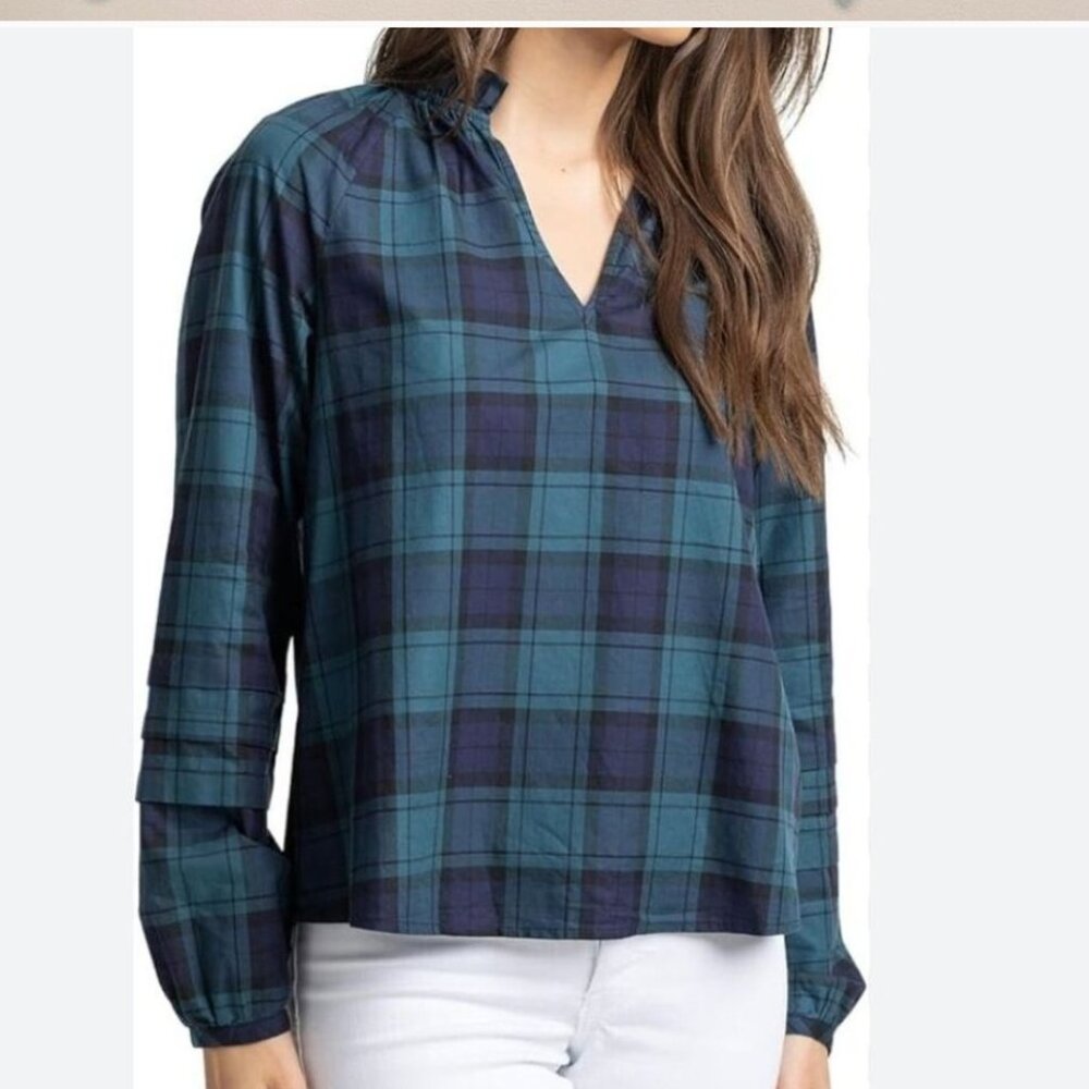**NWT** Southern Tide Aubree Green and Blue Plaid Top, Small